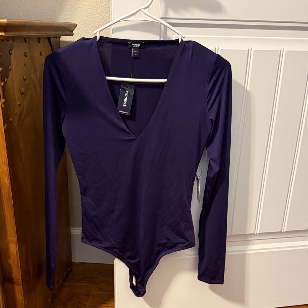 Express Deep Purple V-Neck Bodysuit